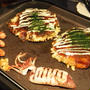 「オタフクソース」のレシピのお好み焼きの夜ごはん。