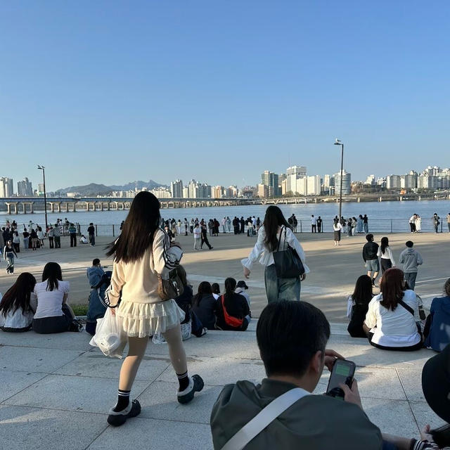 韓国で穴子のお刺身を食べたあと、春の漢江公園を散歩