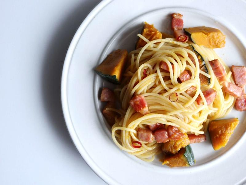 【超簡単！】かぼちゃとベーコンの和風パスタのレシピ