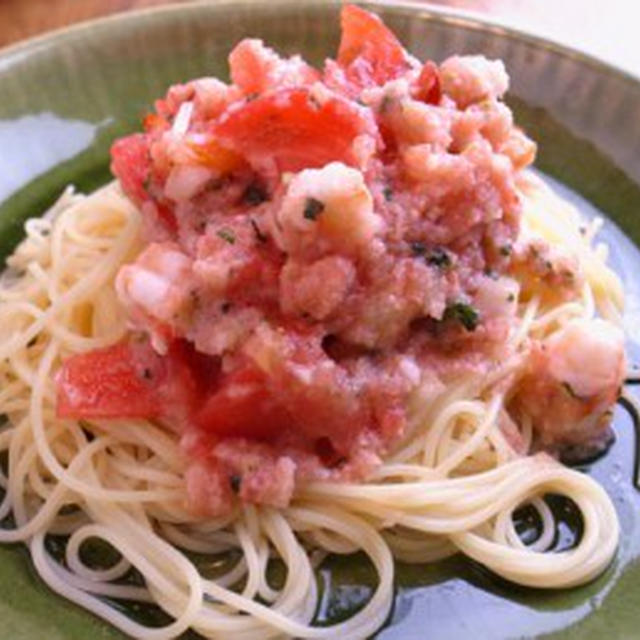 えびとトマトの冷たいパスタ【低脂肪・ノンオイル】