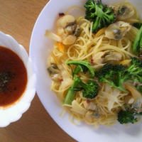 つけスパゲティ　完熟トマトコンソメ仕立て　あおやぎのせ