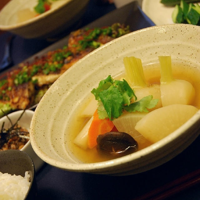 和風ポトフと秋刀魚の香味焼き　と　きゅうりレポート？？