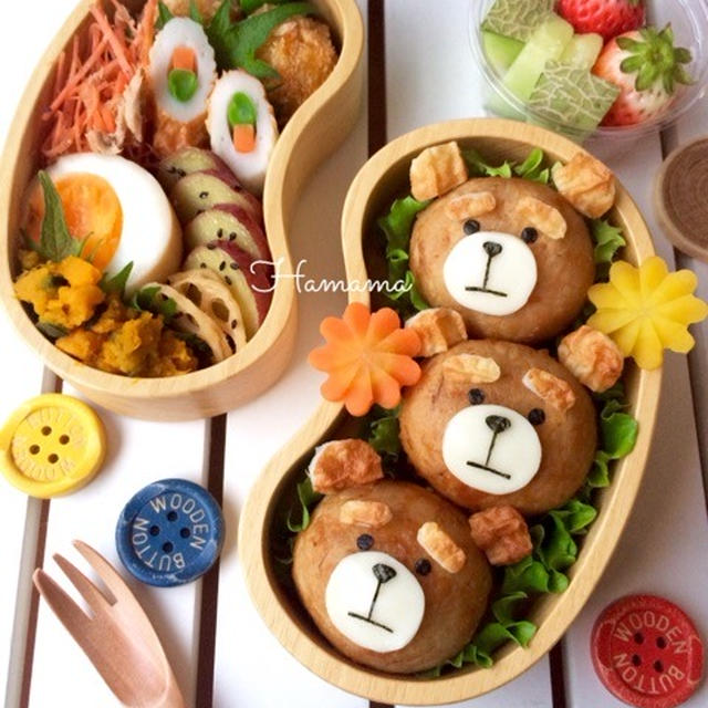 《キャラ弁》肉巻きおにぎりでテッド♡作り方