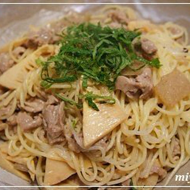 食物繊維いっぱい！こんにゃくと筍のパスタ♪