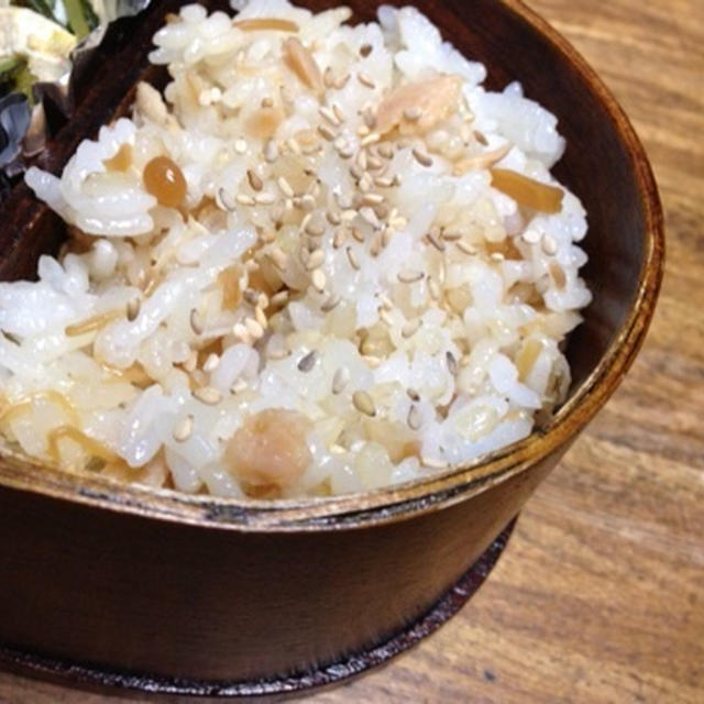 鮭となめたけ混ぜご飯