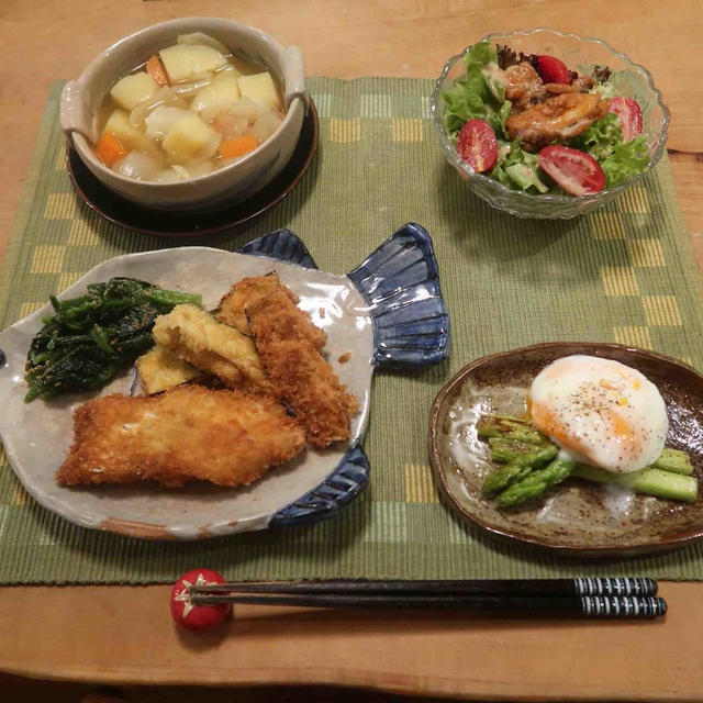 鱈・茄子フライの晩ご飯と　クチナシの花♪