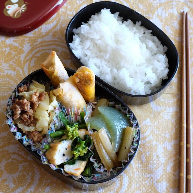 減塩弁当♪全部食べても塩分１g♪（タコスミートのリメイク♪焼き春巻き）