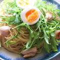 水菜と鶏肉のパスタ