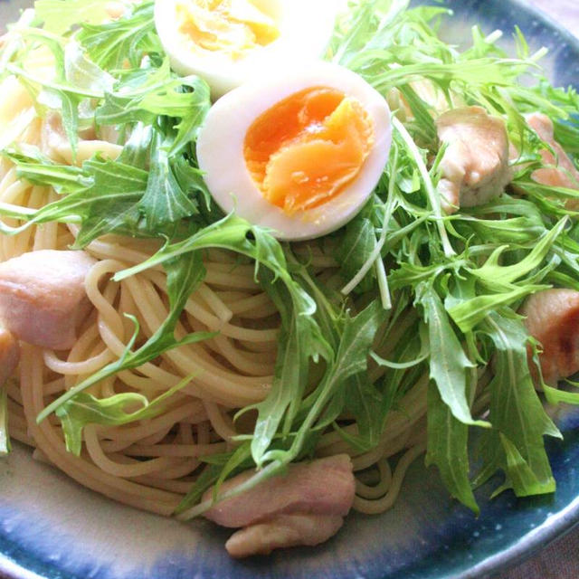 水菜と鶏肉のパスタ