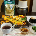 【ベジタリアンの朝ご飯は　万能柚子ドレッシングで焼き野菜とおにぎりにコーヒーが付きます♪】