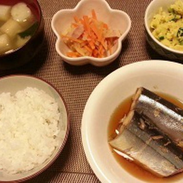 秋刀魚の生姜煮とさつまいもサラダ