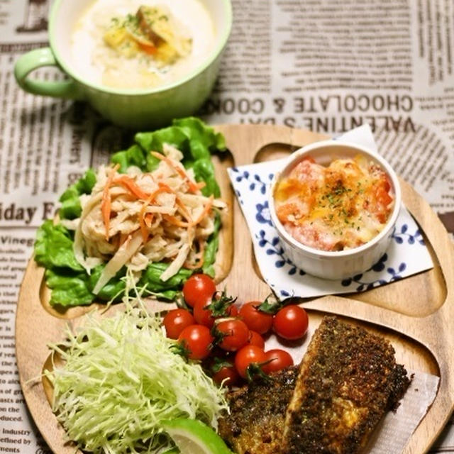 アジのスパイシー香草パン粉焼き