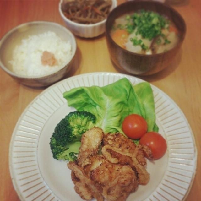 玉ねぎから揚げの晩ごはん