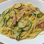 夏野菜のスパゲッティ・カルボナーラ ～ 具を入れて栄養もいっぱい♪（なんちゃって）