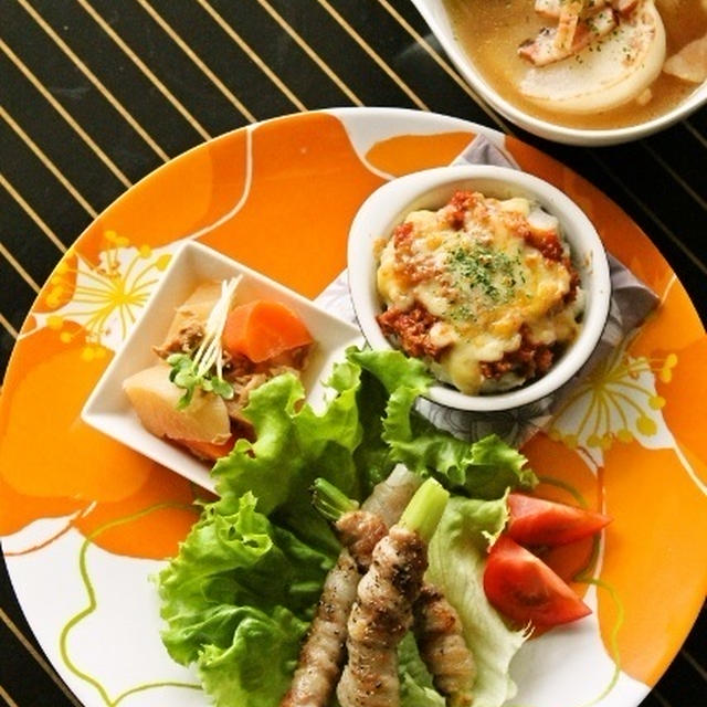 焼きカブとベーコンの旨みたっぷりスープ / 長ネギの豚巻き