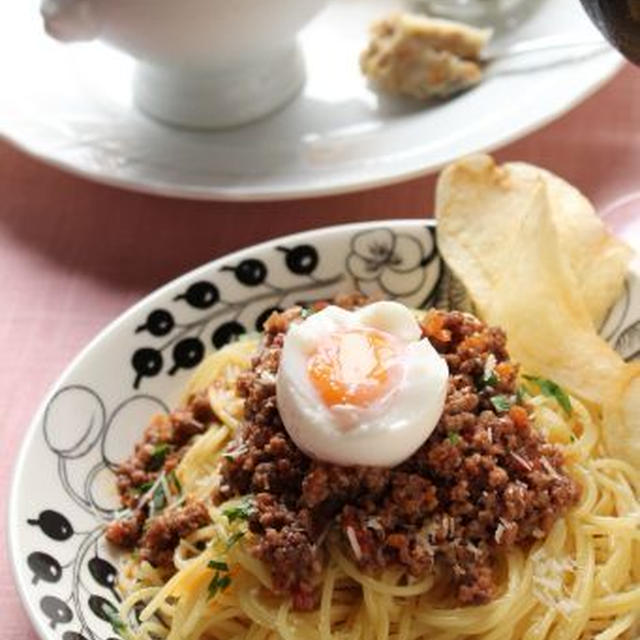 「ミートソース」「豚肉のリエット」「チョップドサラダ」