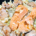 【低糖質】鶏肉と鮭の味噌マヨキャベツ蒸し