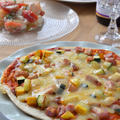 【フライパン】ズッキーニとベーコンのピザ【パスタソース】