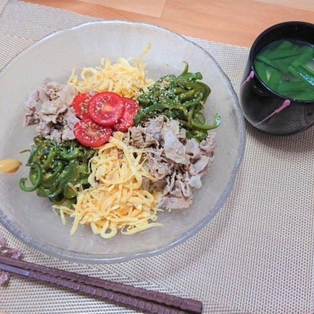 夏のお昼はこれ！豚しゃぶとピーマンの冷やし中華