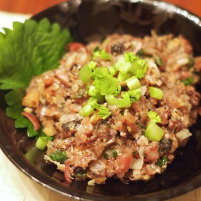 コウケンテツのねぎ塩だれで「カツオのなめろう」