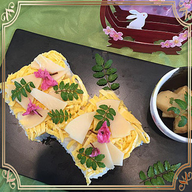旬の筍で簡単押し寿司～桜を飾って春爛漫　♪♪