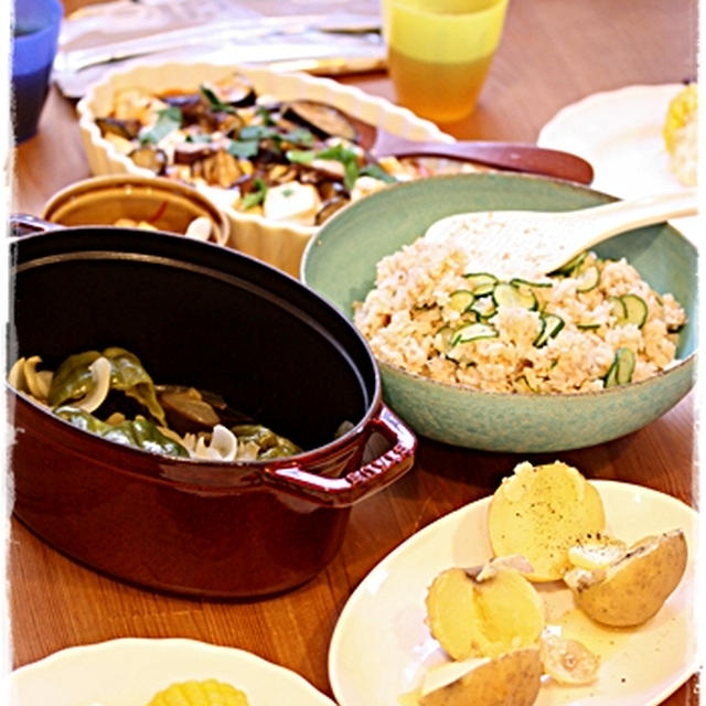 野菜たっぷりのお夕飯。手巻きおにぎりで♪
