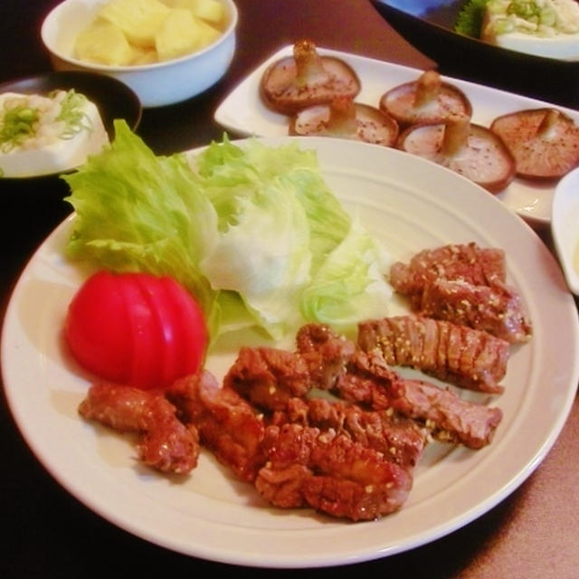 再度！どんこ椎茸のミックスペパー焼きと中落ちカルビ