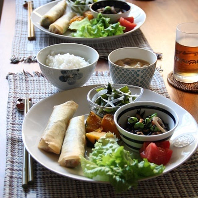 野菜たっぷり春巻き・プレート。枝豆明太チーズスティック（くらしのアンテナ掲載）。