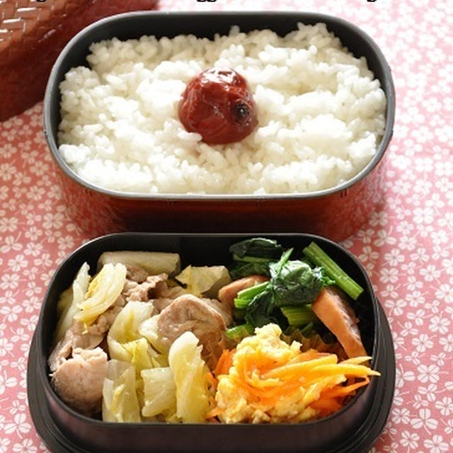【８５円＊節約弁当】白菜のお漬物で★簡単豚肉炒め節約弁当。