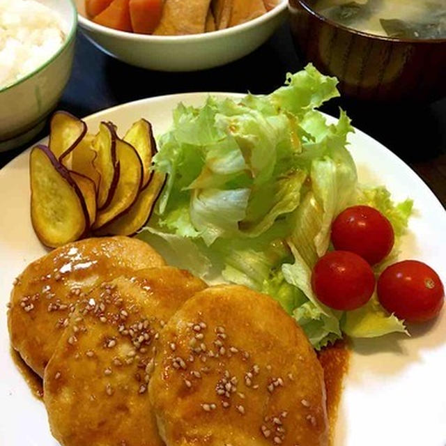 つくね風豆腐ハンバーグの晩ご飯