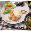 オーブンで焼くシリーズ【海老とシシャモのフライ】定食と「杏タルト」＆「肉うどん」弁当