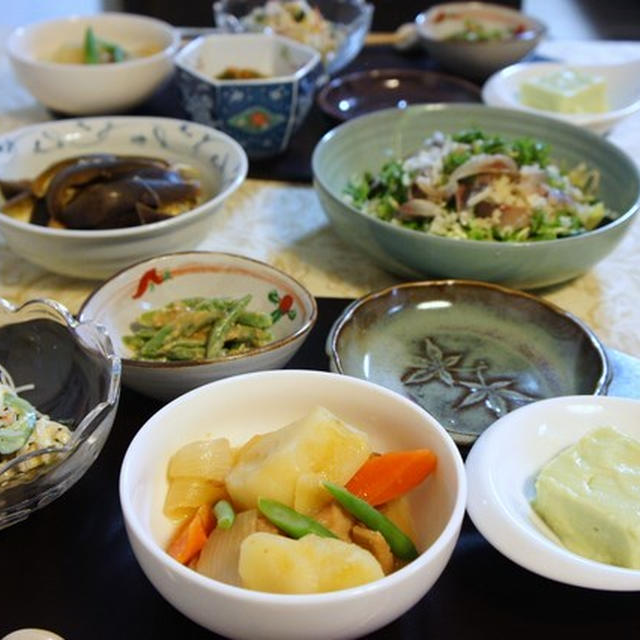 茄子のたたきと枝豆豆腐