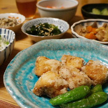 ある日の夕食☆かじきまぐろの竜田揚げ