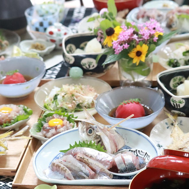  【献立】お出掛け出来ないのでおうち旅館？？？　釣りに行った日の献立。と　お魚どんどんさばき大会。