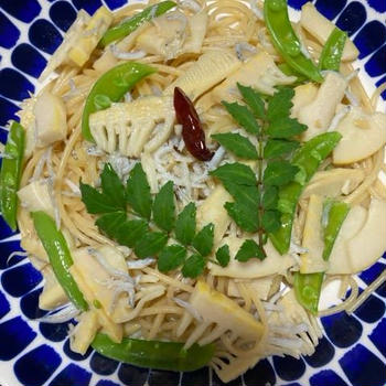筍・しらす・スナップえんどうのペペロンチーノとトップページで紹介していただきました