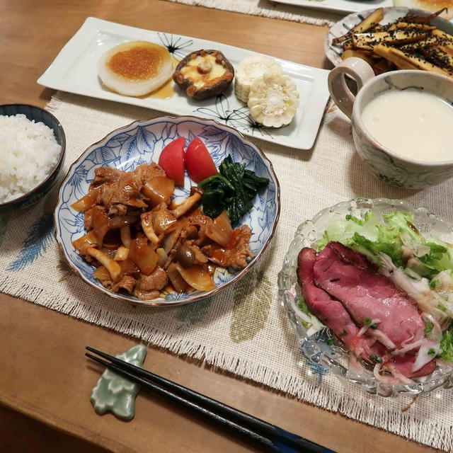 薄切り肉でポークチャップの晩ご飯　と　夏野菜の収穫終了～♪