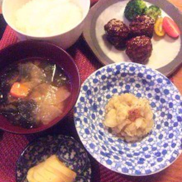 甘辛特大肉団子＆白菜お浸し山椒風味