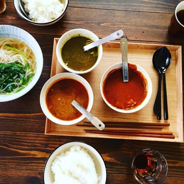 【ありがとう】そして手抜きして3種のカレーでお昼ごはん