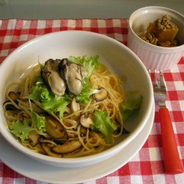 牡蠣とシイタケのペペロンチーノ