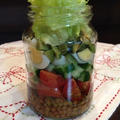 朝ごはんに ～ 「レンズ豆のジャーサラダ」と「ボトルヨーグルト」。 by イェジンさん
