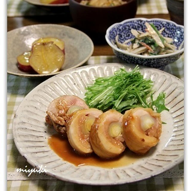 長ねぎ*巻き鶏の照り煮　おみくじ♪