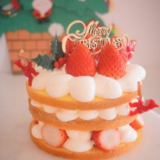 ナッペ＆シロップなしの苺ショート♡クリスマスケーキ♪