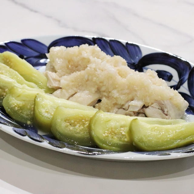 蒸し鶏と蒸し茄子の香味ダレ