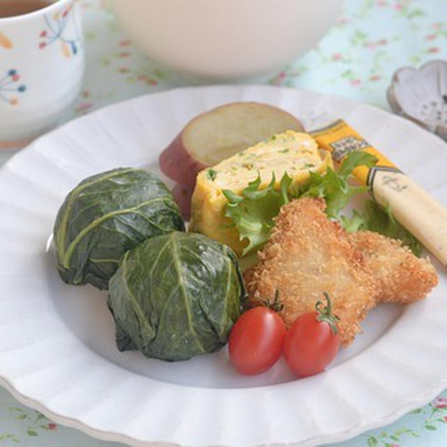 母の作った広島菜漬けで　おにぎりプレート