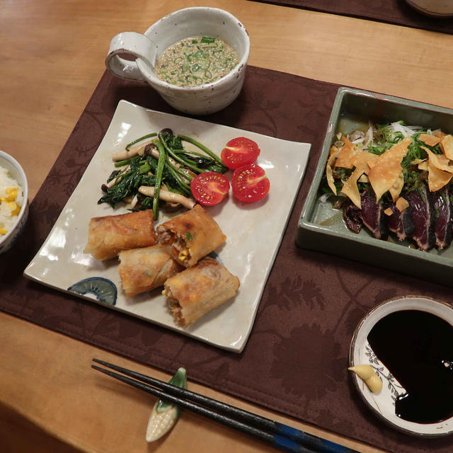 ”わたしの得意料理”『春巻』の晩ご飯　と　ダルマウツギの花♪