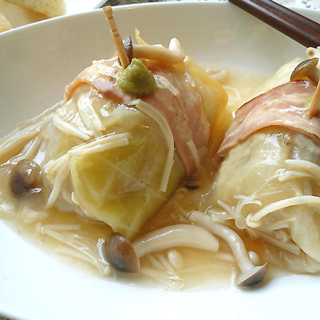 柚子胡椒きのこあんかけ♪和風ロールキャベツ