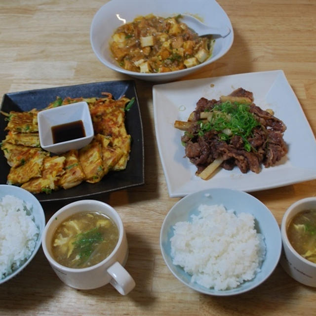昨夜は厚揚げマーボーや山芋のオイスターソース炒めなど～！