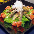 秋刀魚の竜田揚げサラダ仕立てとかぼちゃの塩バターソテー
