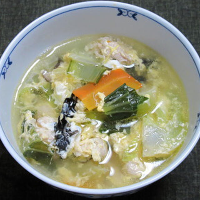 鶏肉と野菜の中華風かき玉スープ