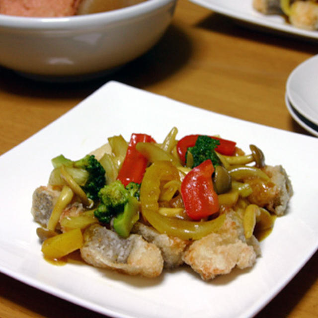 白身魚と野菜の和風カレーあんかけ。